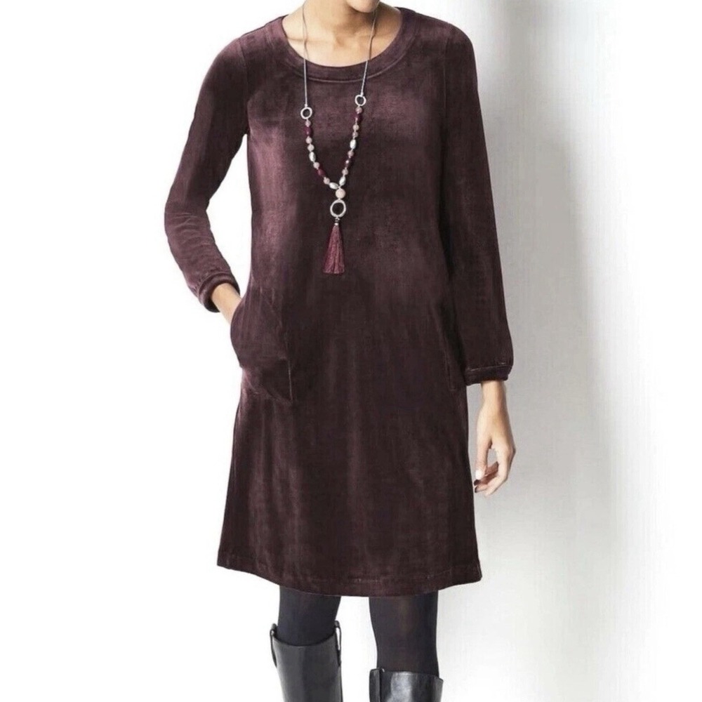 Pure Jill Velour Shift Dress Long Sleeve Purple LP Pockets Casual Fall NWT